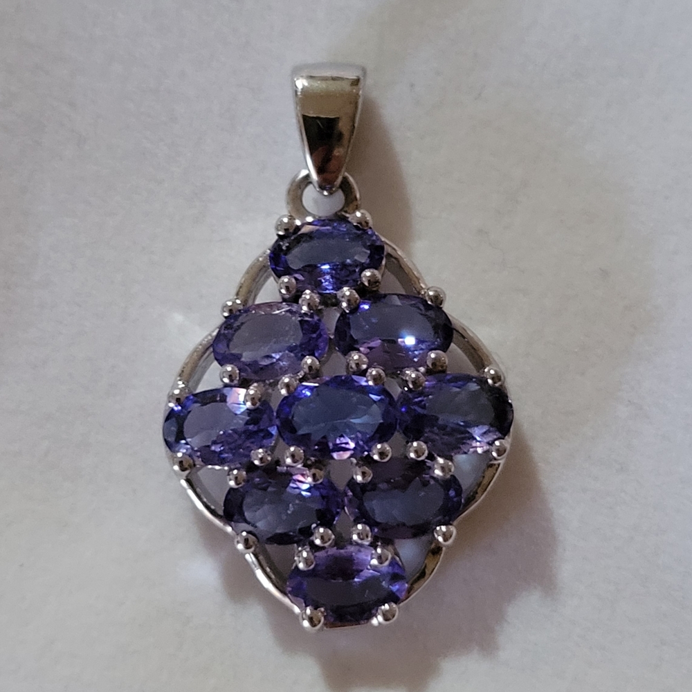 AA Tanzanite Sterling Silver 9 Natural Gemstones Pendant